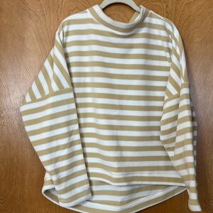 Dudley Stephens mockneck/boatneck sweatshirt. Tan and white stripe. XL